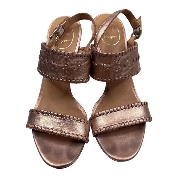 Jack Rogers Vanessa Rose Gold Raffia Wedge Heeled Sandel Women's Size 9.5 - Picture 2 of 6